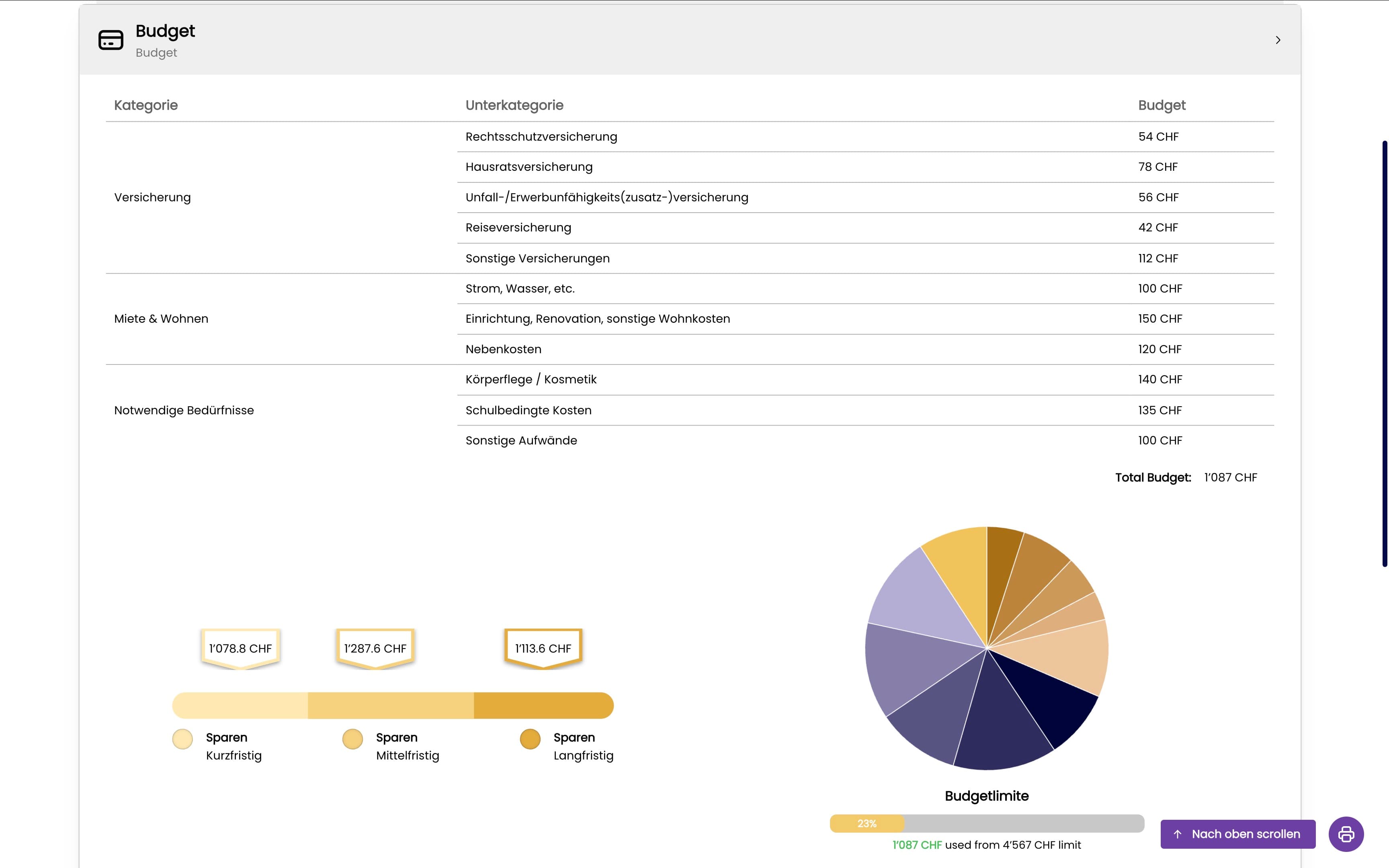 Summary budget savings visualized